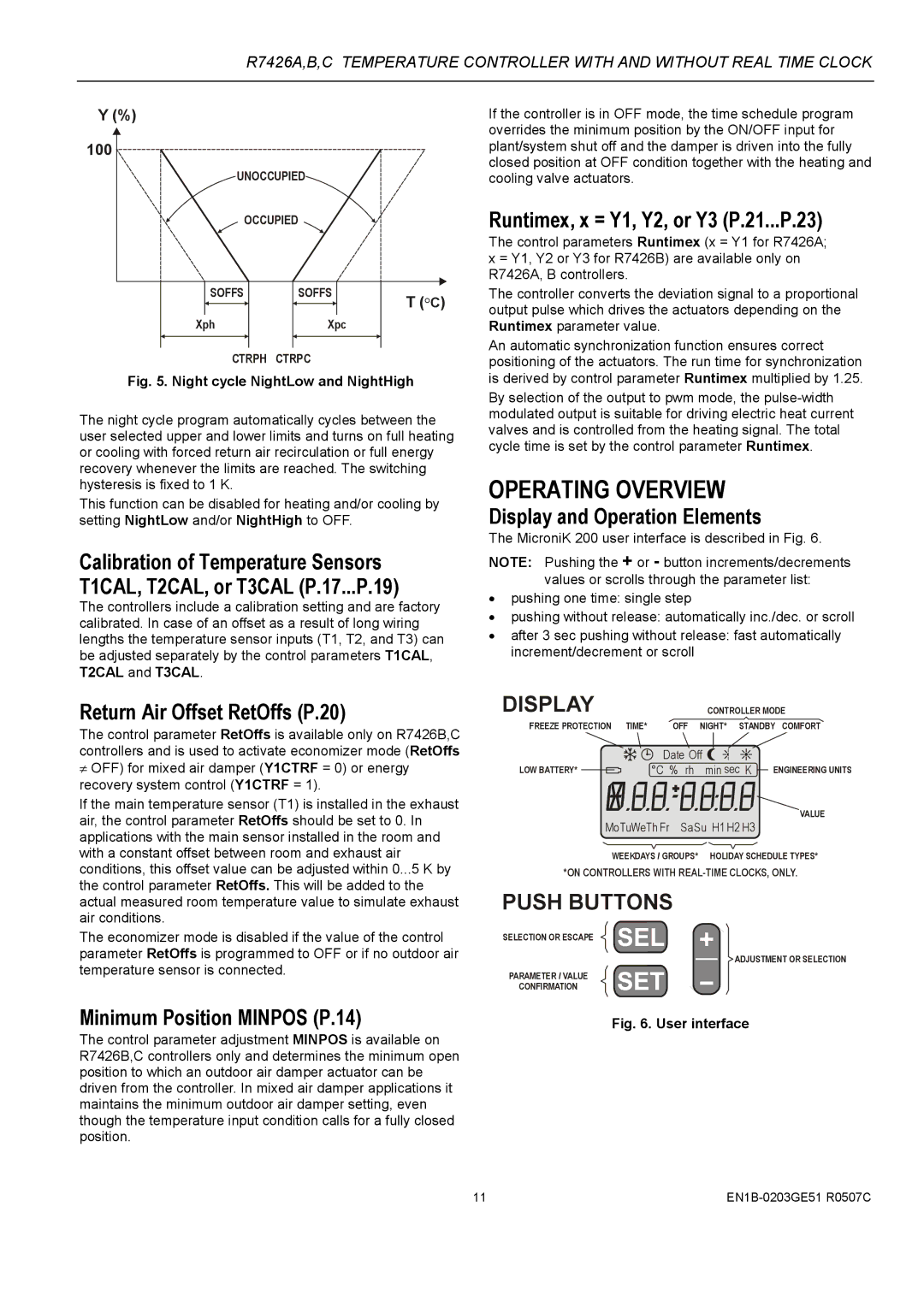 Honeywell R7426C, R7426B, R7426A dimensions Operating Overview, Return Air Offset RetOffs P.20, Minimum Position Minpos P.14 