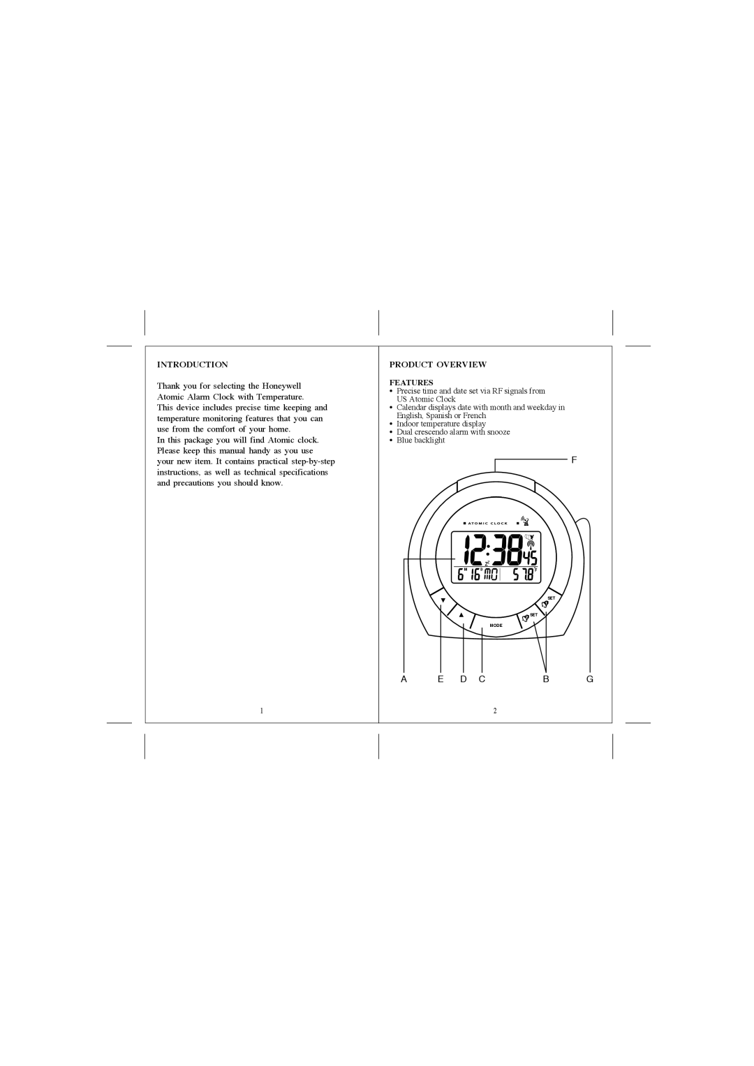 Honeywell RC182W user manual Introduction, Product Overview Features 