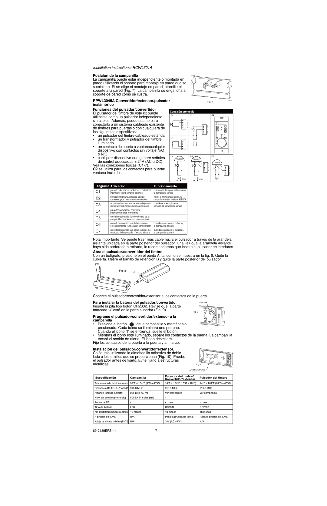 Honeywell RCWL301A instruction manual Posición de la campanilla, Abra el pulsador/convertidor del timbre 