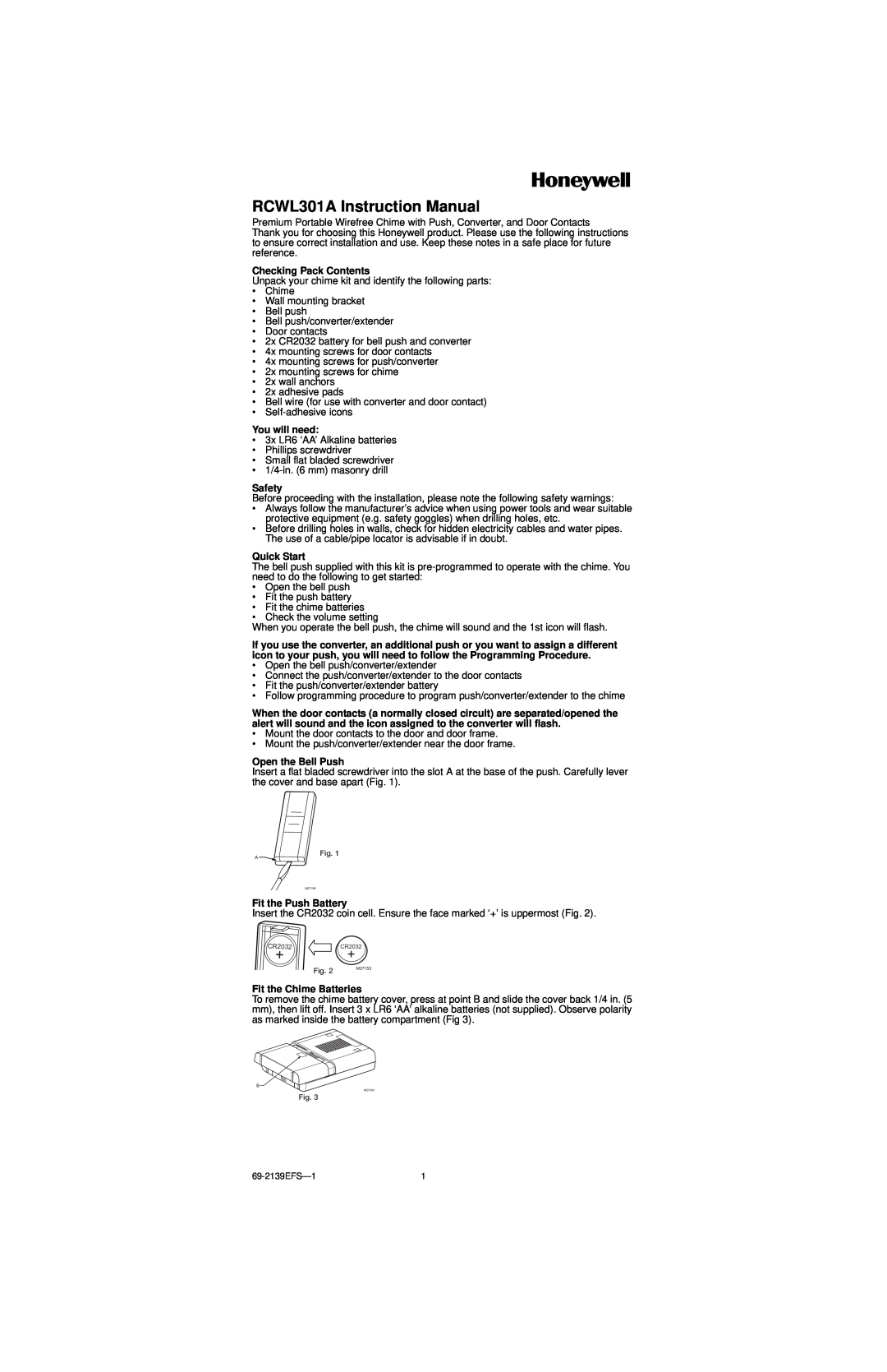 Honeywell RCWL301A instruction manual 