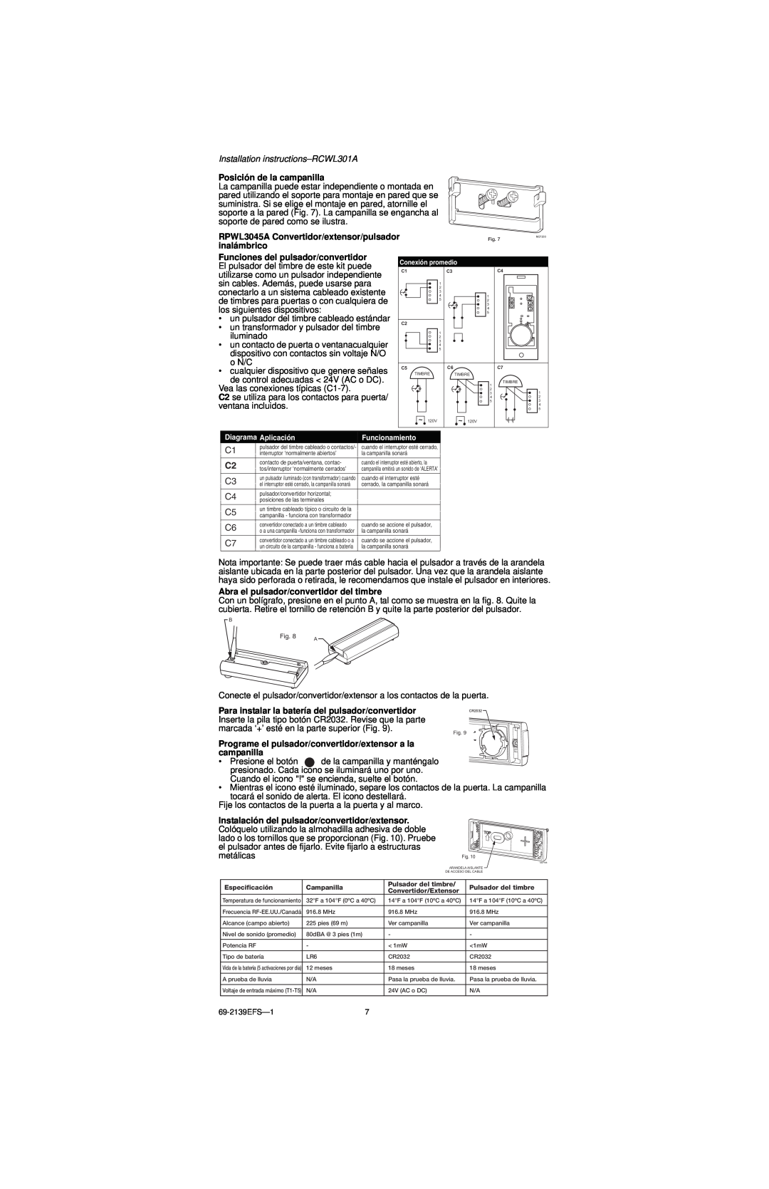 Honeywell Installation instructions-RCWL301A, Posición de la campanilla, RPWL3045A Convertidor/extensor/pulsador 