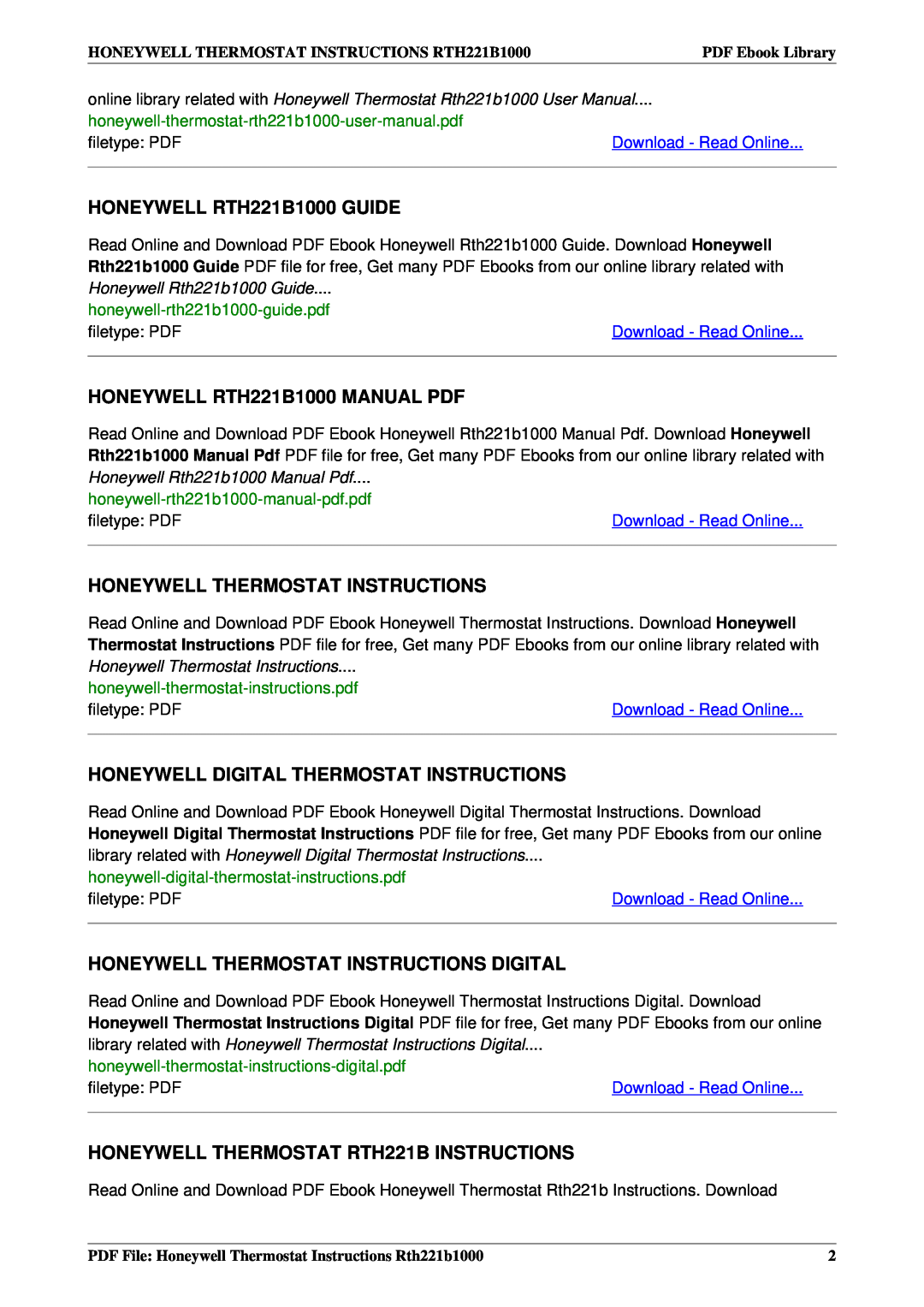 Honeywell user manual HONEYWELL RTH221B1000 GUIDE, HONEYWELL RTH221B1000 MANUAL PDF, Honeywell Thermostat Instructions 