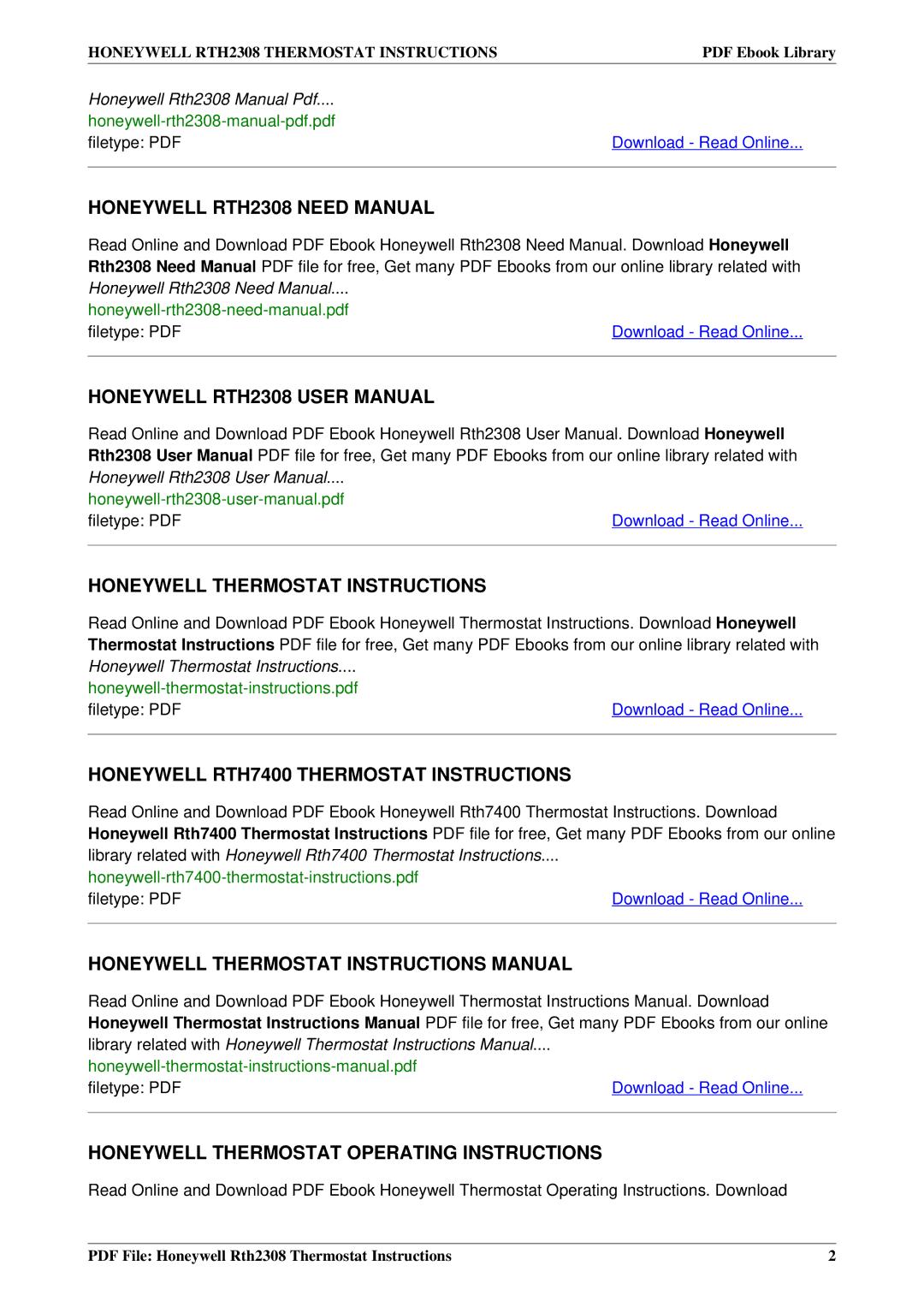 Honeywell Honeywell RTH2308 Need Manual, Honeywell Thermostat Instructions, Honeywell RTH7400 Thermostat Instructions 