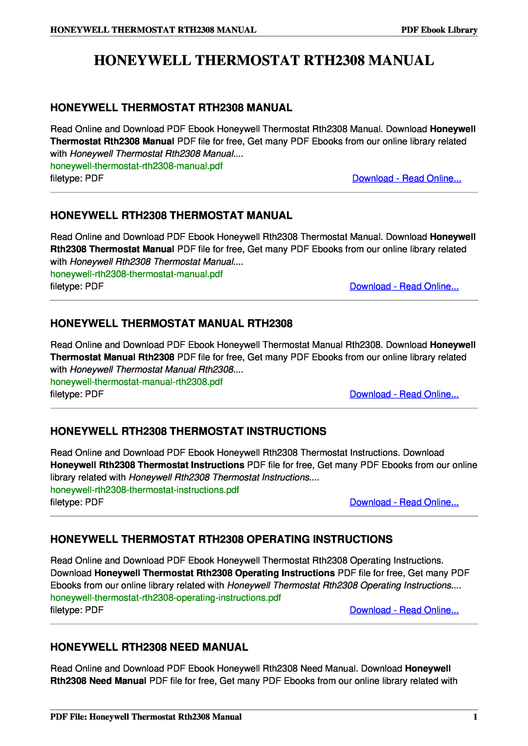 Honeywell manual HONEYWELL THERMOSTAT RTH2308 MANUAL, HONEYWELL RTH2308 THERMOSTAT MANUAL, filetype PDF 