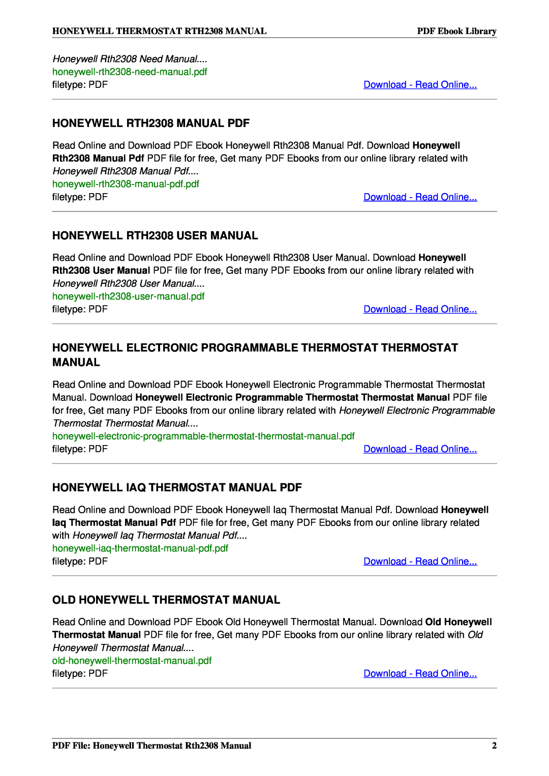 Honeywell manual HONEYWELL RTH2308 MANUAL PDF, HONEYWELL RTH2308 USER MANUAL, Honeywell Iaq Thermostat Manual Pdf 