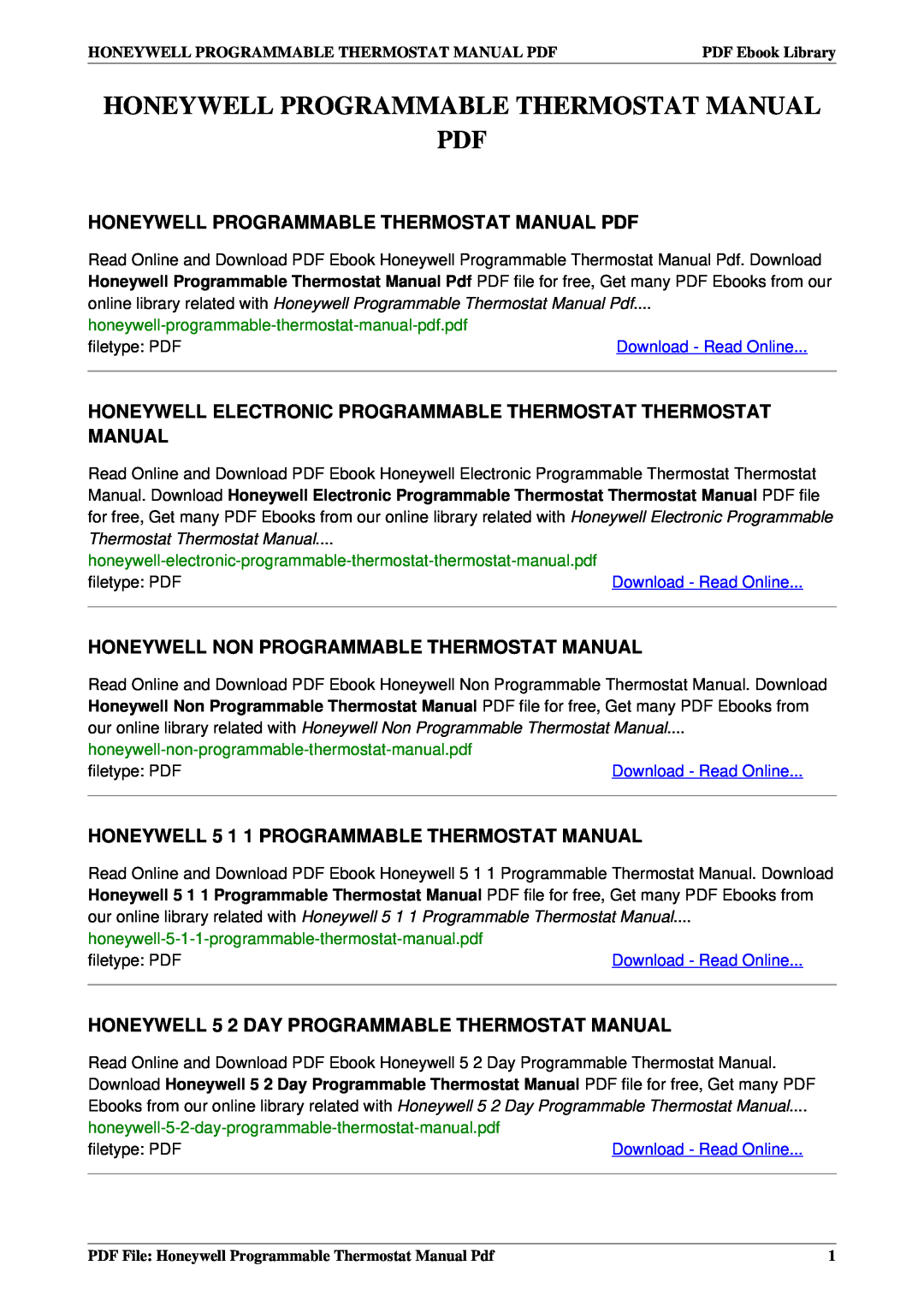 Honeywell RTH230B RTH2510B manual Honeywell Programmable Thermostat Manual Pdf, filetype PDF, Thermostat Thermostat Manual 