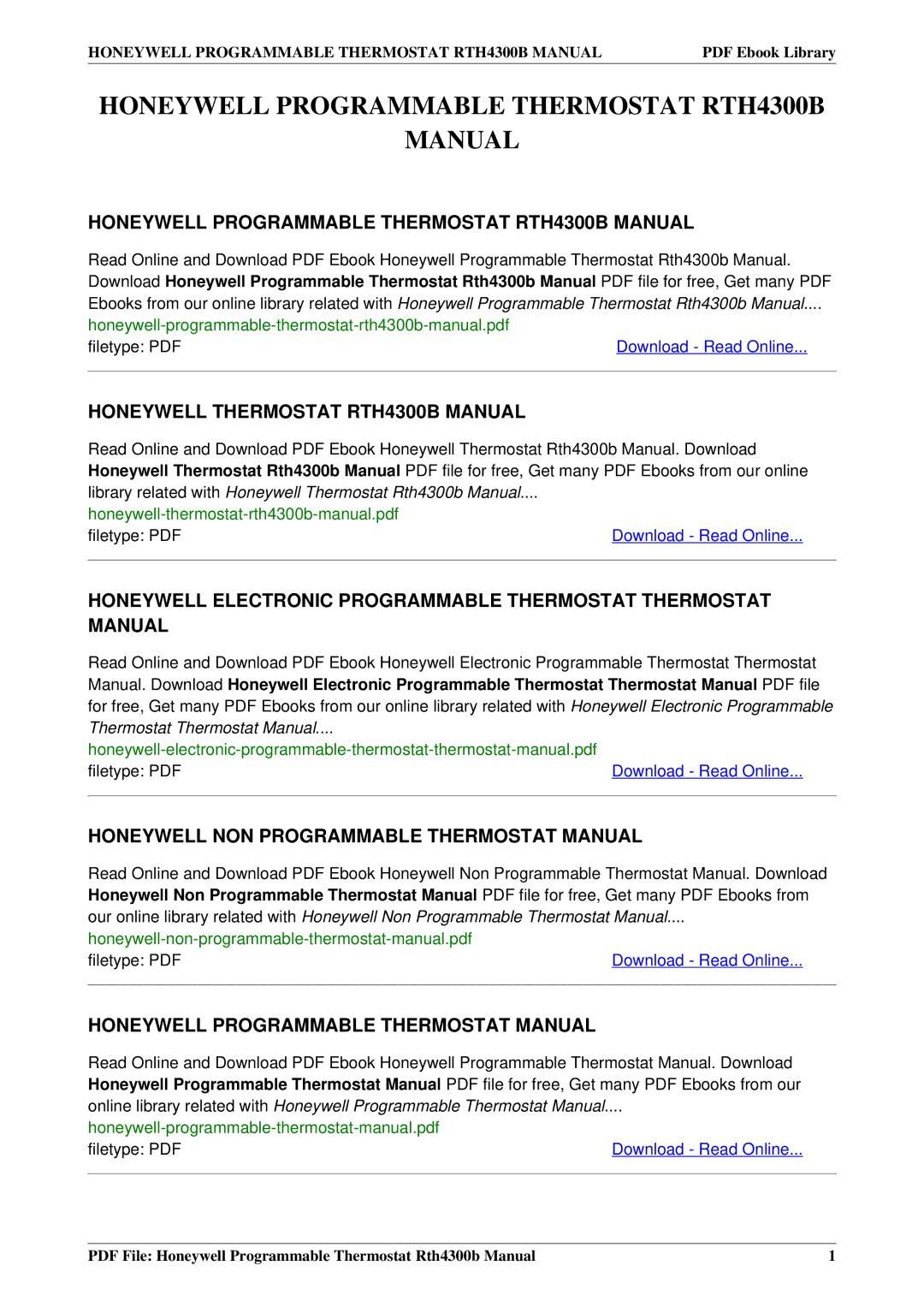 Honeywell manual Honeywell Programmable Thermostat RTH4300B Manual, Honeywell Thermostat RTH4300B Manual 