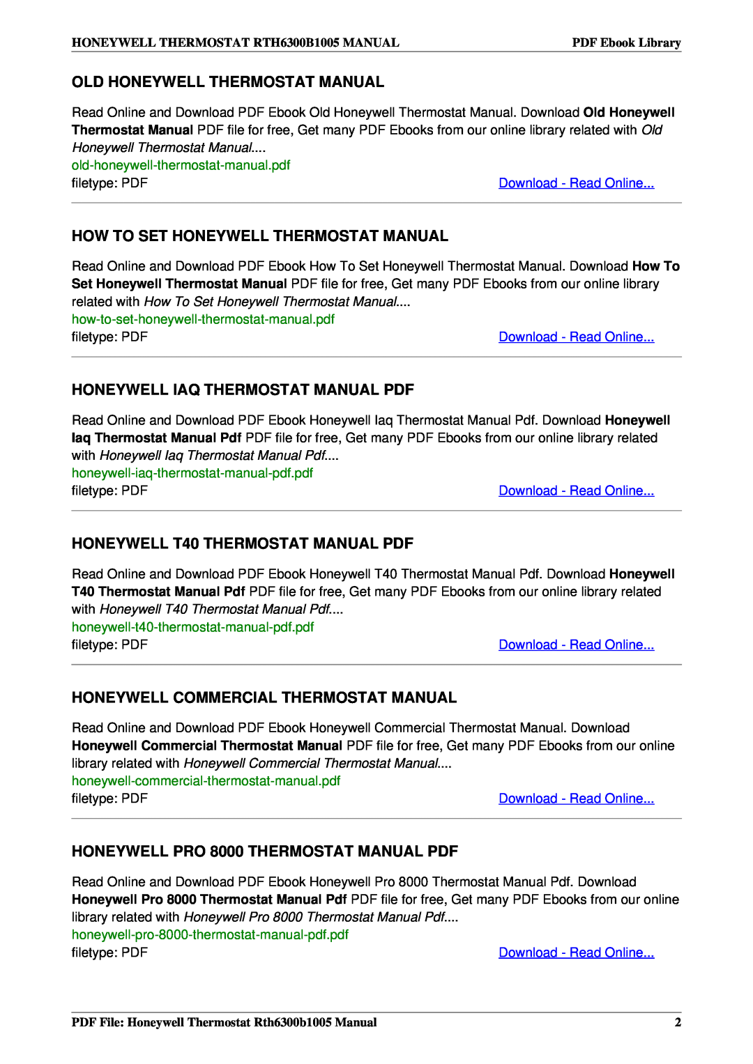 Honeywell RTH6300B1005 user manual Old Honeywell Thermostat Manual, How To Set Honeywell Thermostat Manual, filetype PDF 