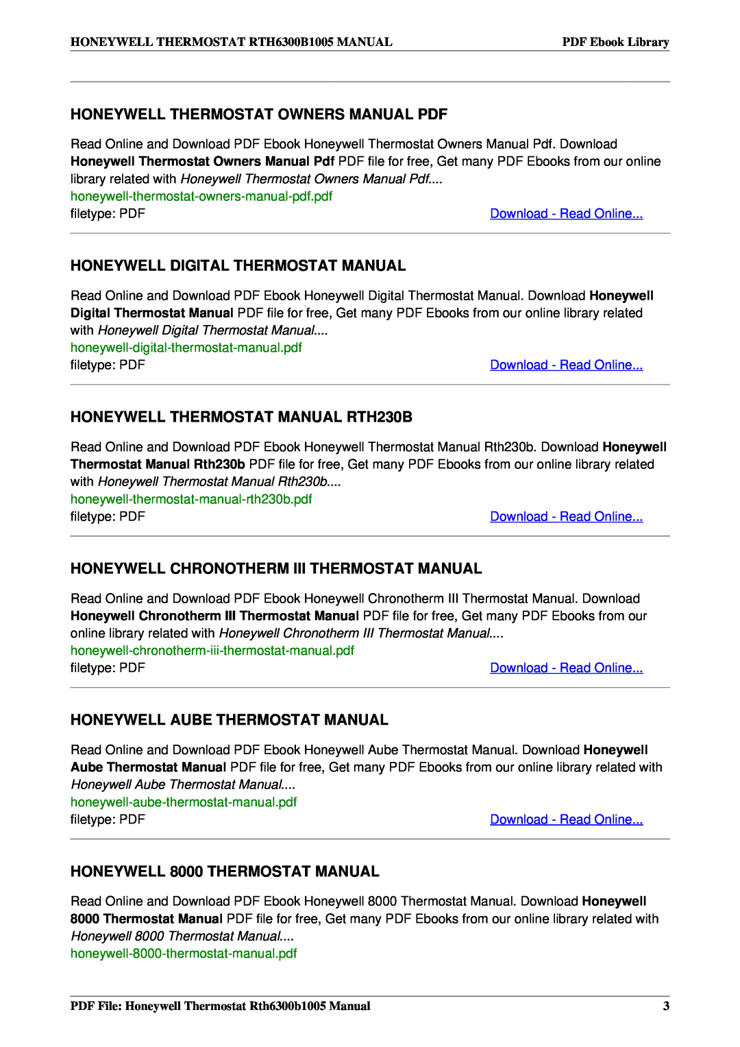 Honeywell RTH6300B1005 Honeywell Thermostat Owners Manual Pdf, Honeywell Digital Thermostat Manual, filetype PDF 