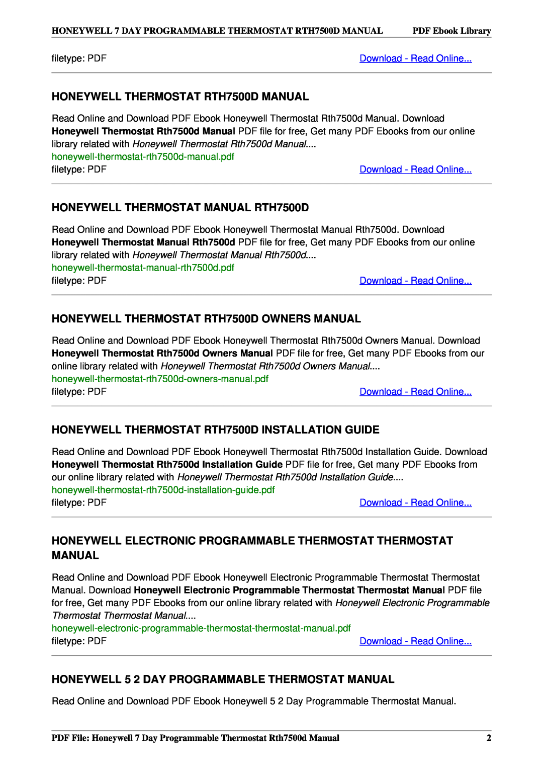 Honeywell manual HONEYWELL THERMOSTAT RTH7500D MANUAL, HONEYWELL THERMOSTAT MANUAL RTH7500D, filetype PDF 