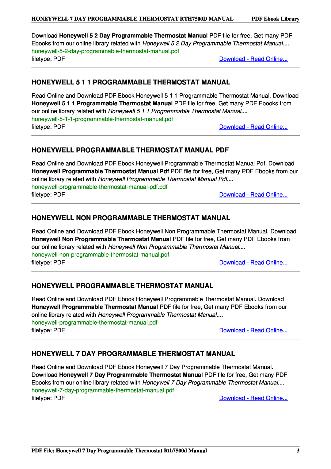Honeywell RTH7500D manual HONEYWELL 5 1 1 PROGRAMMABLE THERMOSTAT MANUAL, Honeywell Programmable Thermostat Manual Pdf 