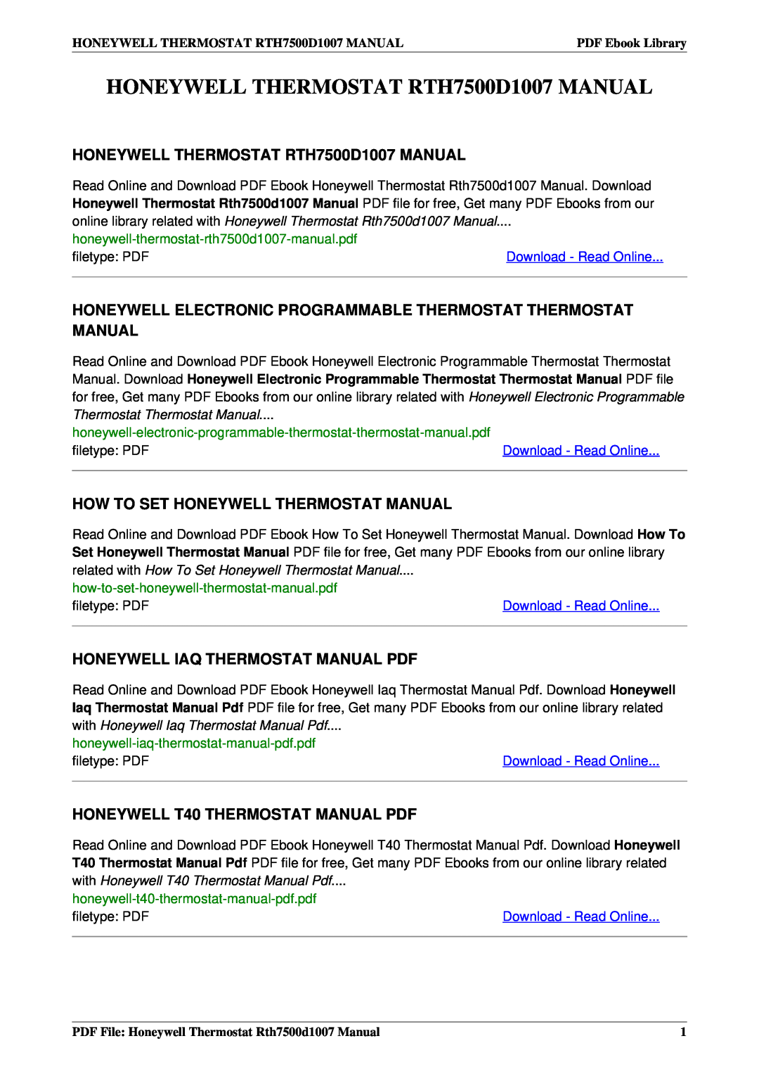 Honeywell manual HONEYWELL THERMOSTAT RTH7500D1007 MANUAL, How To Set Honeywell Thermostat Manual, filetype PDF 