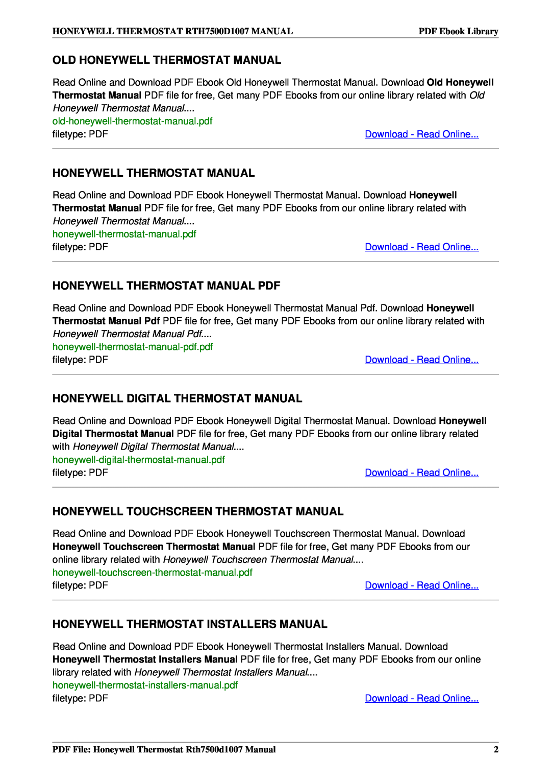 Honeywell RTH7500D1007 Old Honeywell Thermostat Manual, Honeywell Thermostat Manual Pdf, honeywell-thermostat-manual.pdf 
