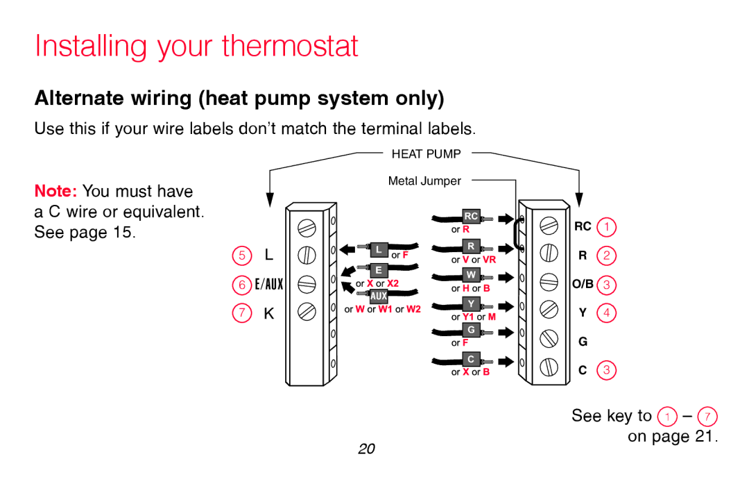 Honeywell RTH8580WF manual Alternate wiring heat pump system only 