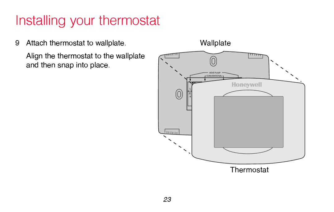 Honeywell RTH8580WF manual Attach thermostat to wallplate 