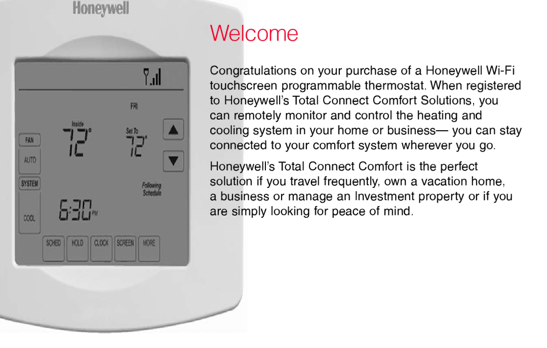 Honeywell RTH8580WF manual Welcome 