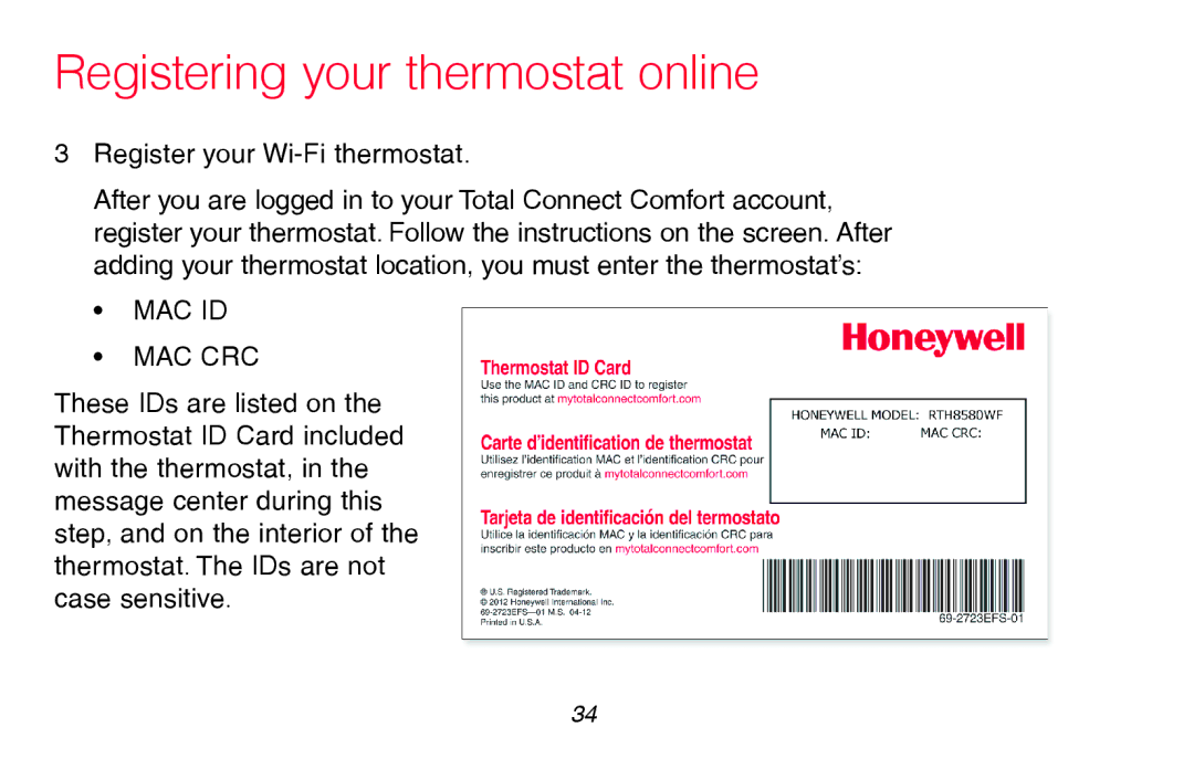 Honeywell RTH8580WF manual Mac Id Mac Crc 