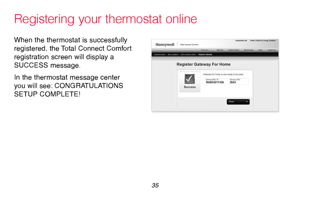 Honeywell RTH8580WF manual Registering your thermostat online 