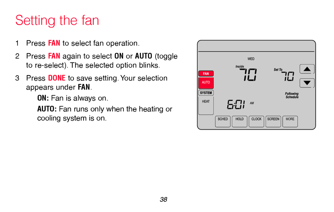 Honeywell RTH8580WF manual Setting the fan 