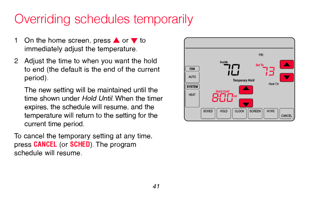 Honeywell RTH8580WF manual Overriding schedules temporarily 