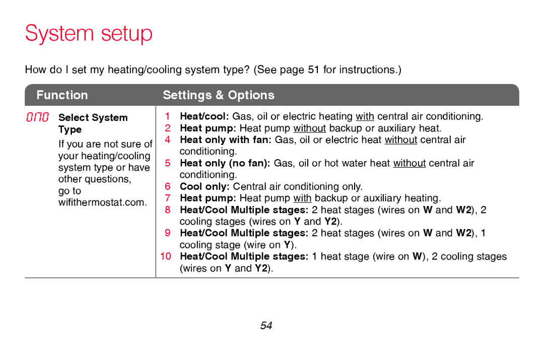 Honeywell RTH8580WF manual Select System Type 