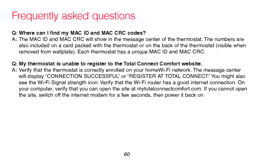 Honeywell RTH8580WF manual QQ Where can I find my MAC ID and MAC CRC codes? 