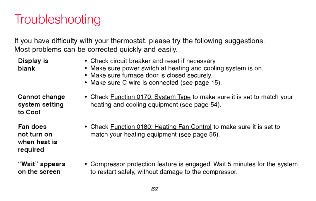 Honeywell RTH8580WF manual Troubleshooting, Blank 