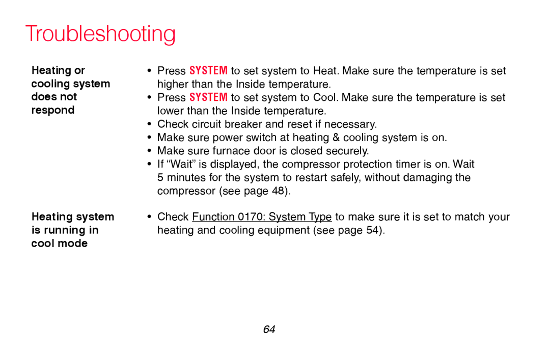 Honeywell RTH8580WF manual Heating or cooling system does not respond 