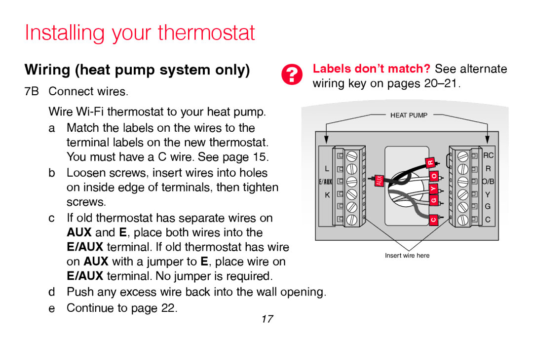 Honeywell RTH8580WF manual Wiring heat pump system only 