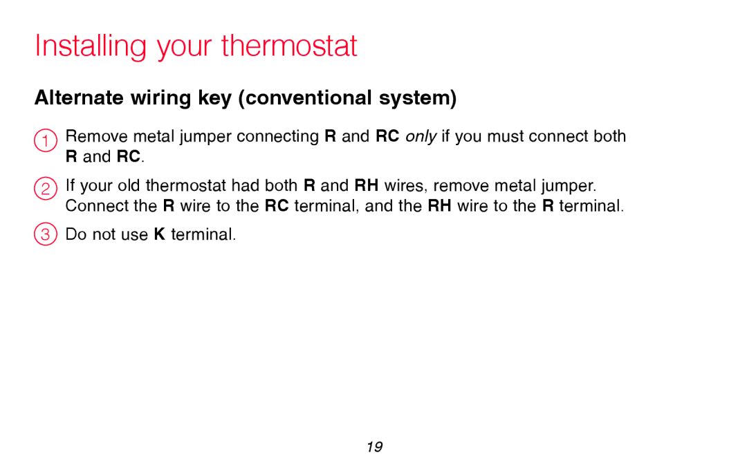 Honeywell RTH8580WF manual Alternate wiring key conventional system 