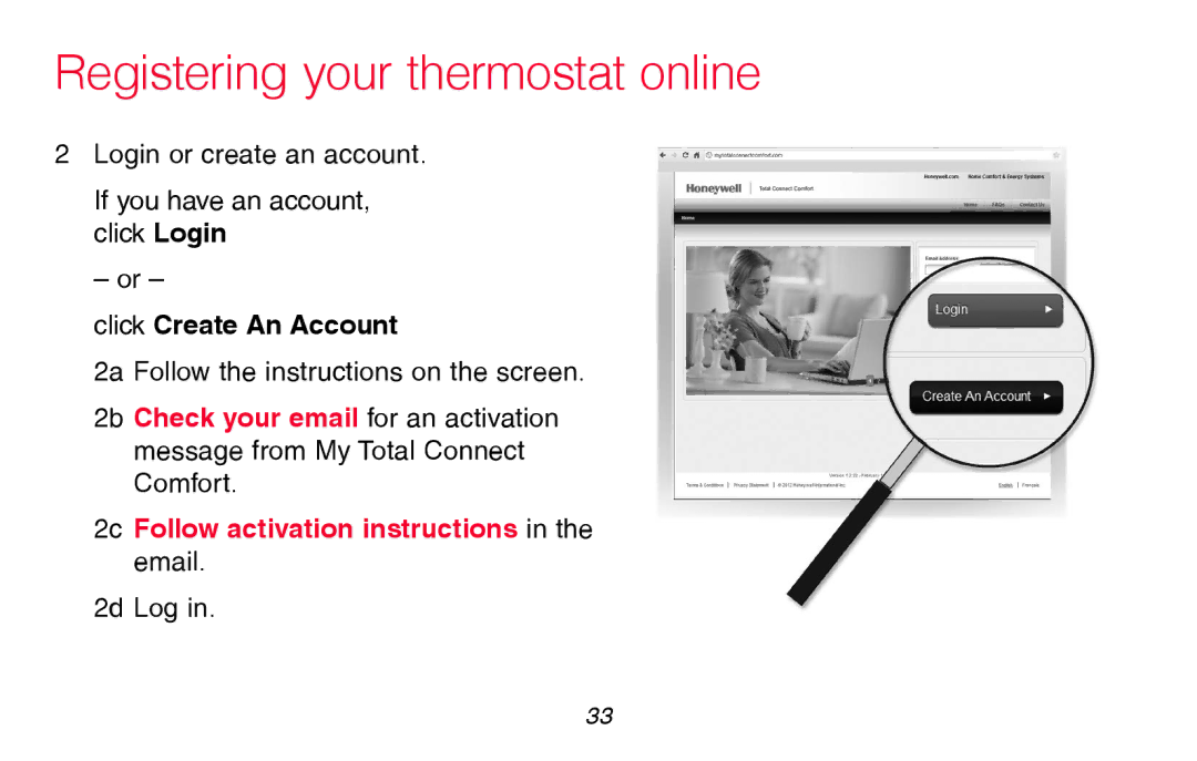 Honeywell RTH8580WF manual 2c Follow activation instructions in the email 