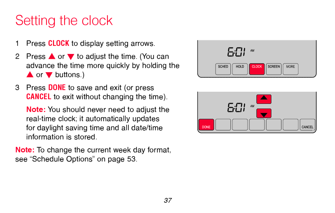 Honeywell RTH8580WF manual Setting the clock 