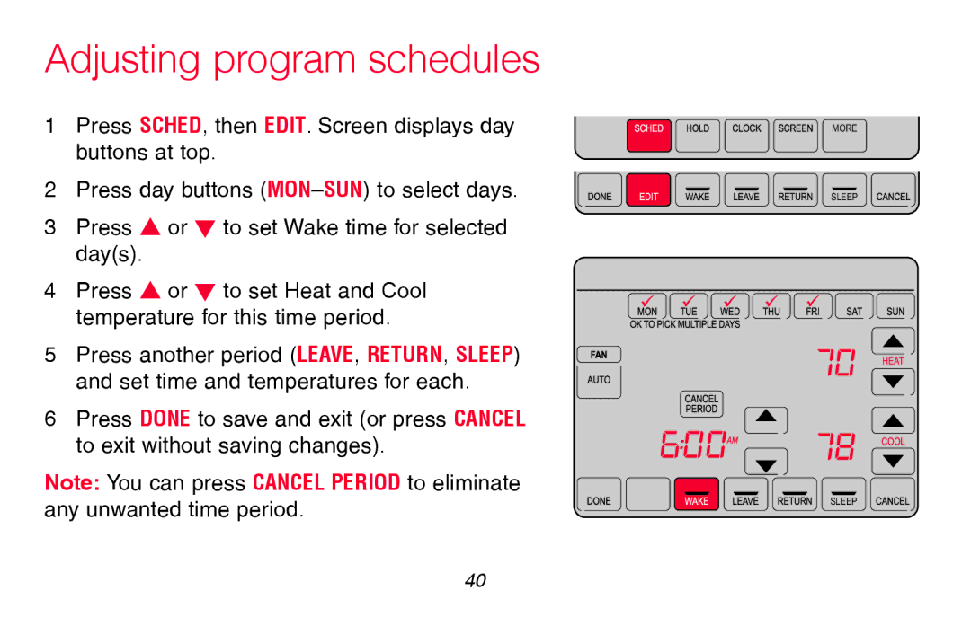 Honeywell RTH8580WF manual Adjusting program schedules 