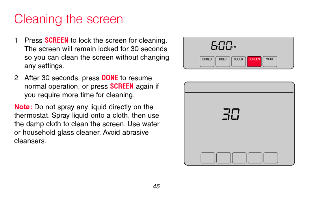 Honeywell RTH8580WF manual Cleaning the screen 