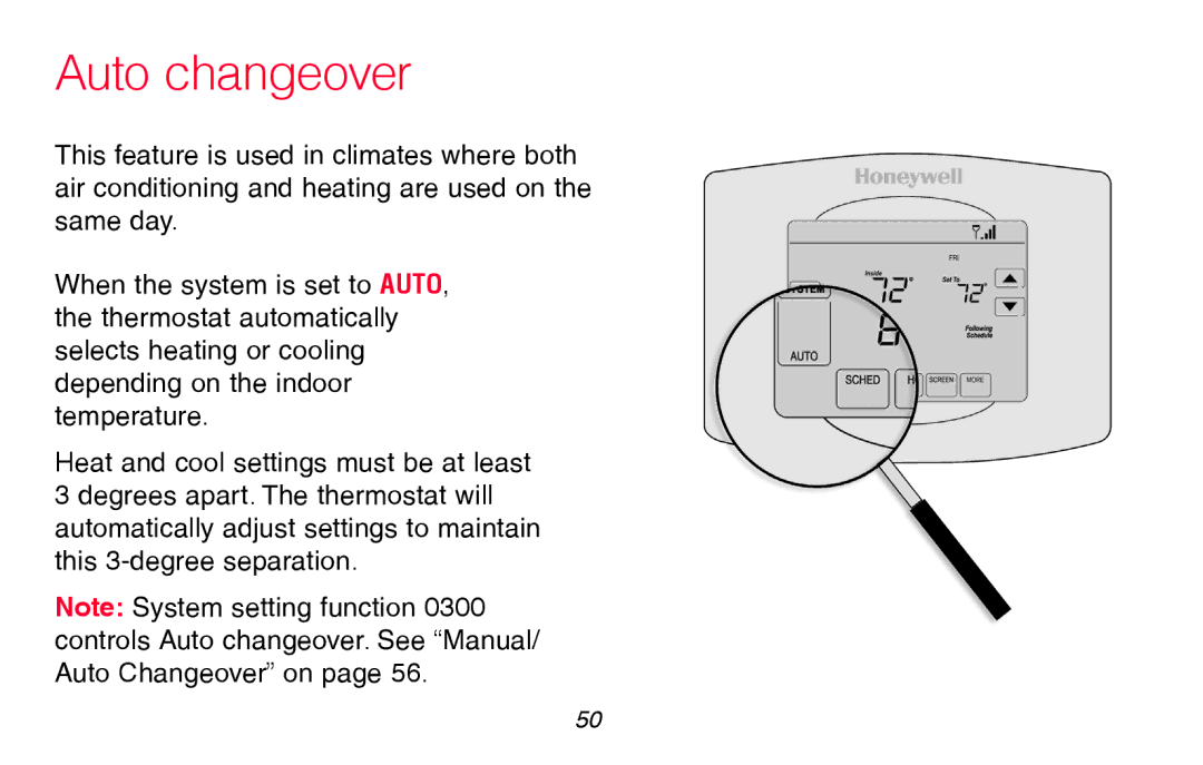 Honeywell RTH8580WF manual Auto changeover 