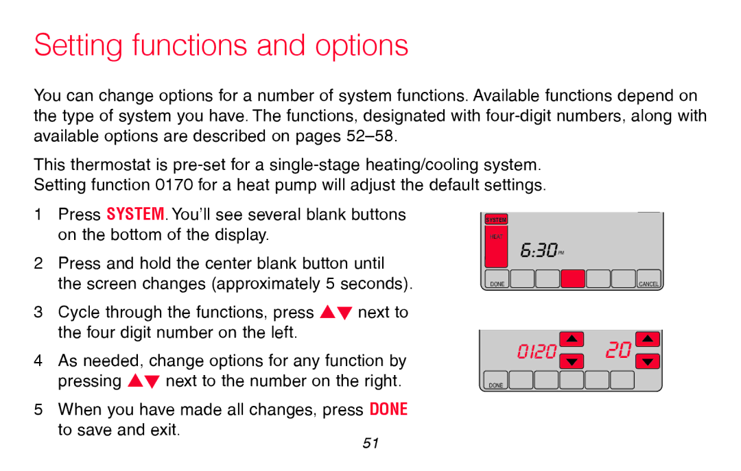 Honeywell RTH8580WF manual Setting functions and options 