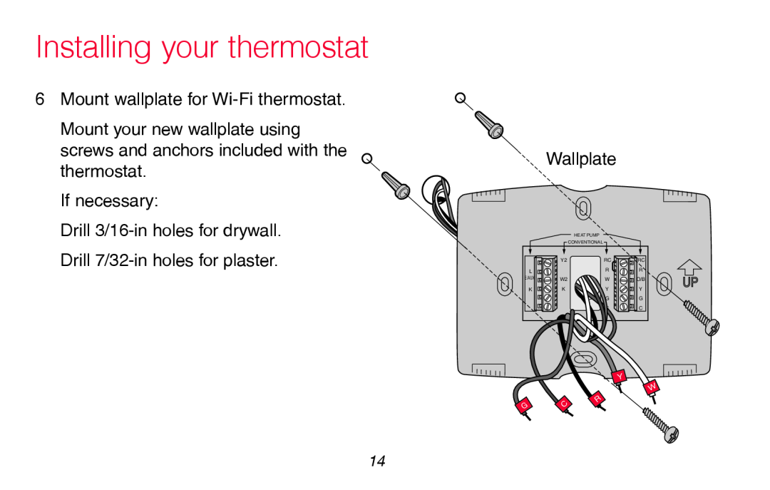 Honeywell RTH8580WF manual Installing your thermostat, Mount wallplate for Wi-Fi thermostat, If necessary, Wallplate 