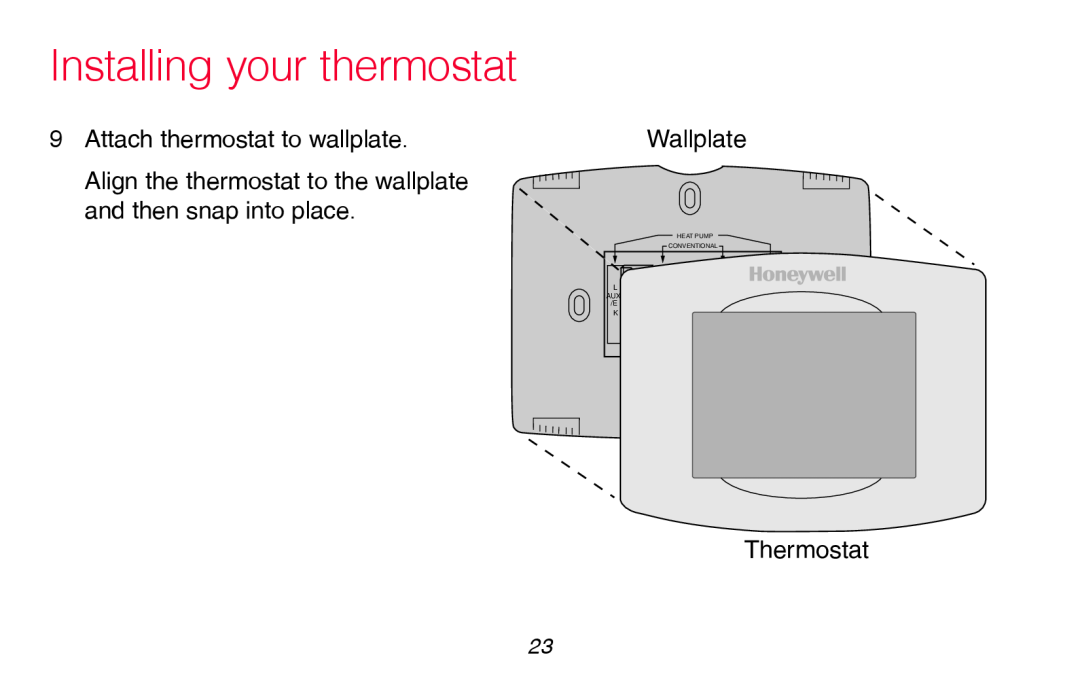 Honeywell RTH8580WF manual Installing your thermostat, Attach thermostat to wallplate, Thermostat, Wallplate 