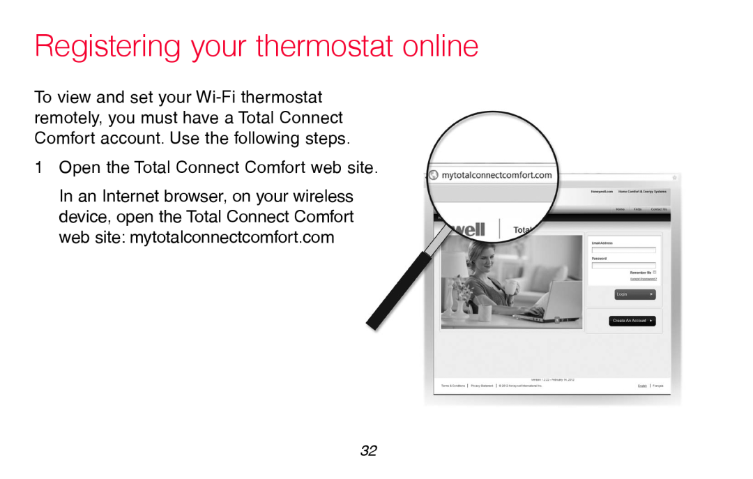Honeywell RTH8580WF manual Registering your thermostat online, Open the Total Connect Comfort web site 