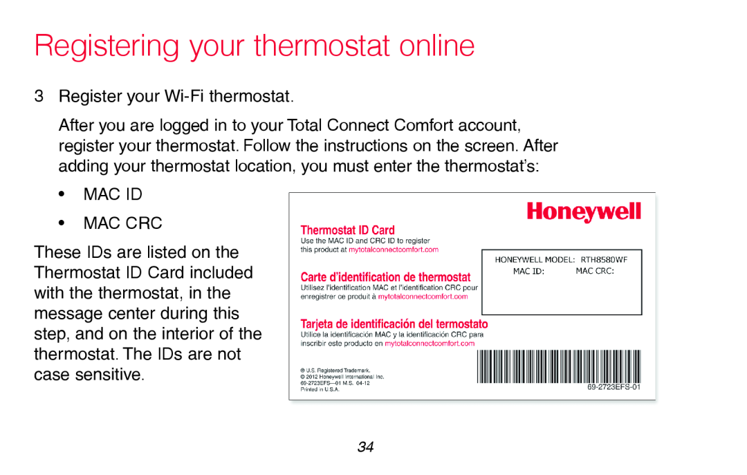 Honeywell RTH8580WF manual Registering your thermostat online, Register your Wi-Fi thermostat 