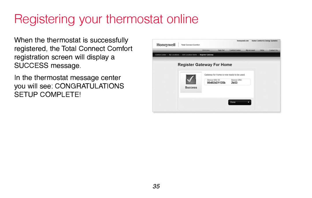 Honeywell RTH8580WF manual Registering your thermostat online 