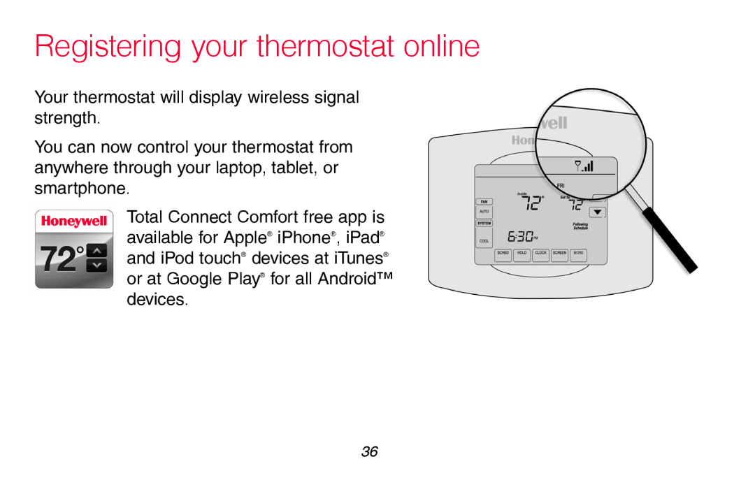 Honeywell RTH8580WF manual Registering your thermostat online, Your thermostat will display wireless signal strength 