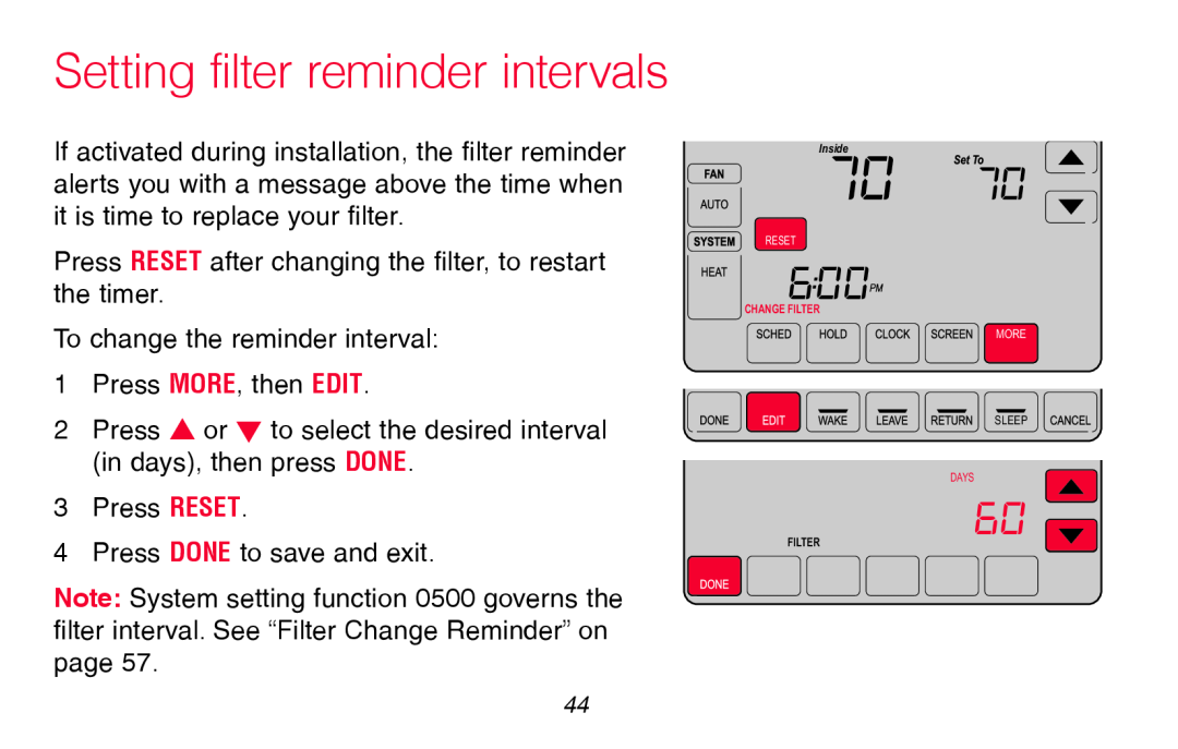 Honeywell RTH8580WF manual Setting filter reminder intervals 