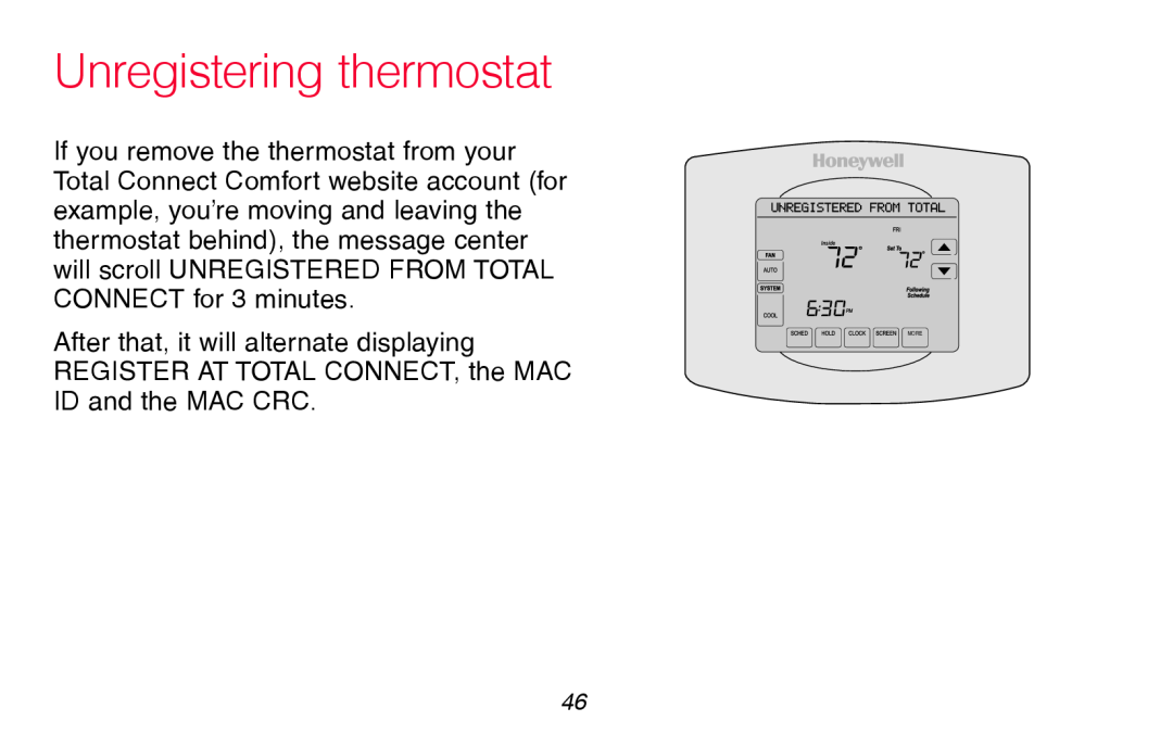 Honeywell RTH8580WF manual Unregistering thermostat 