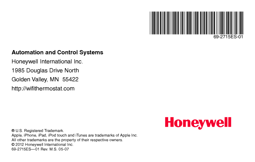 Honeywell RTH8580WF manual Automation and Control Systems, 69-2715ES-01 