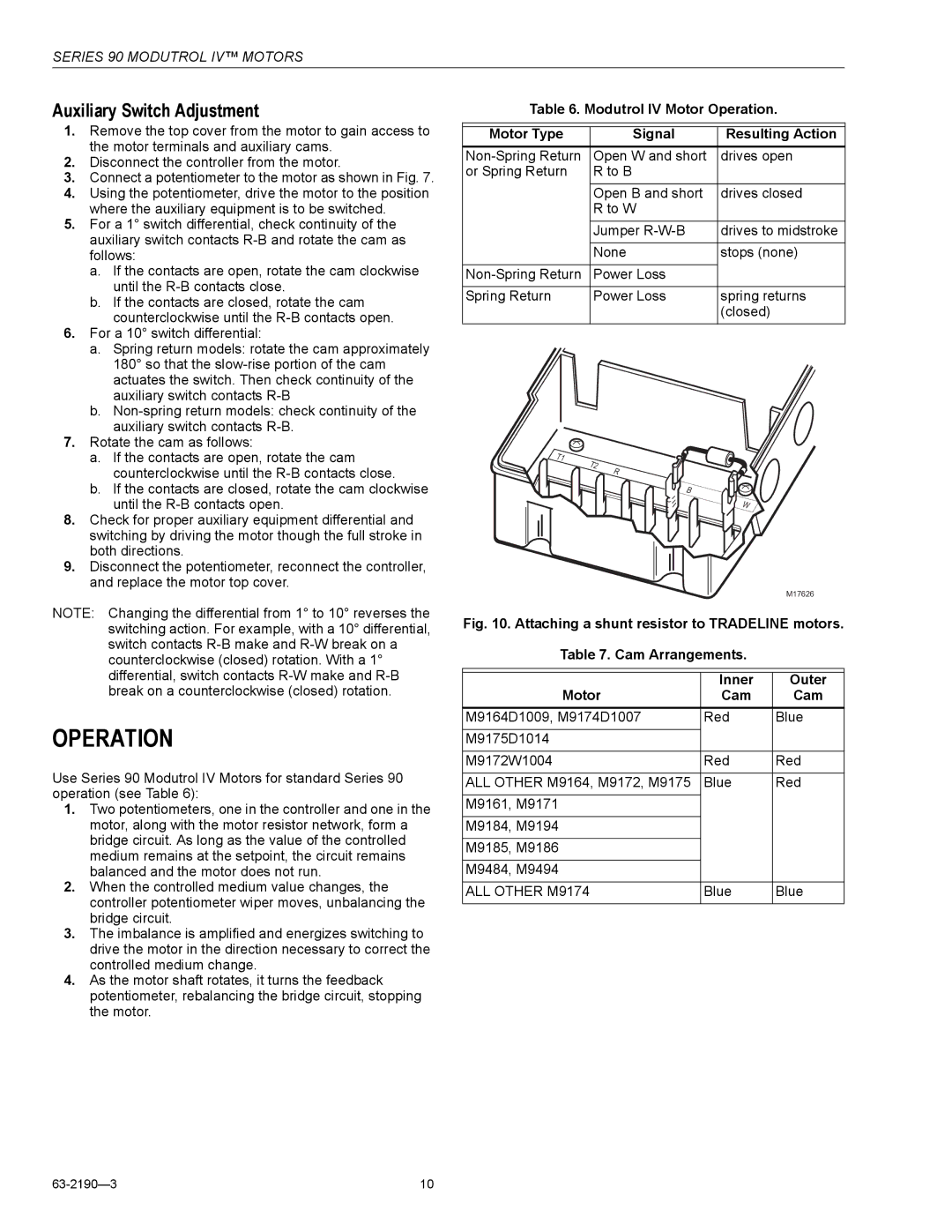 Honeywell Series 90 specifications Operation, Auxiliary Switch Adjustment 