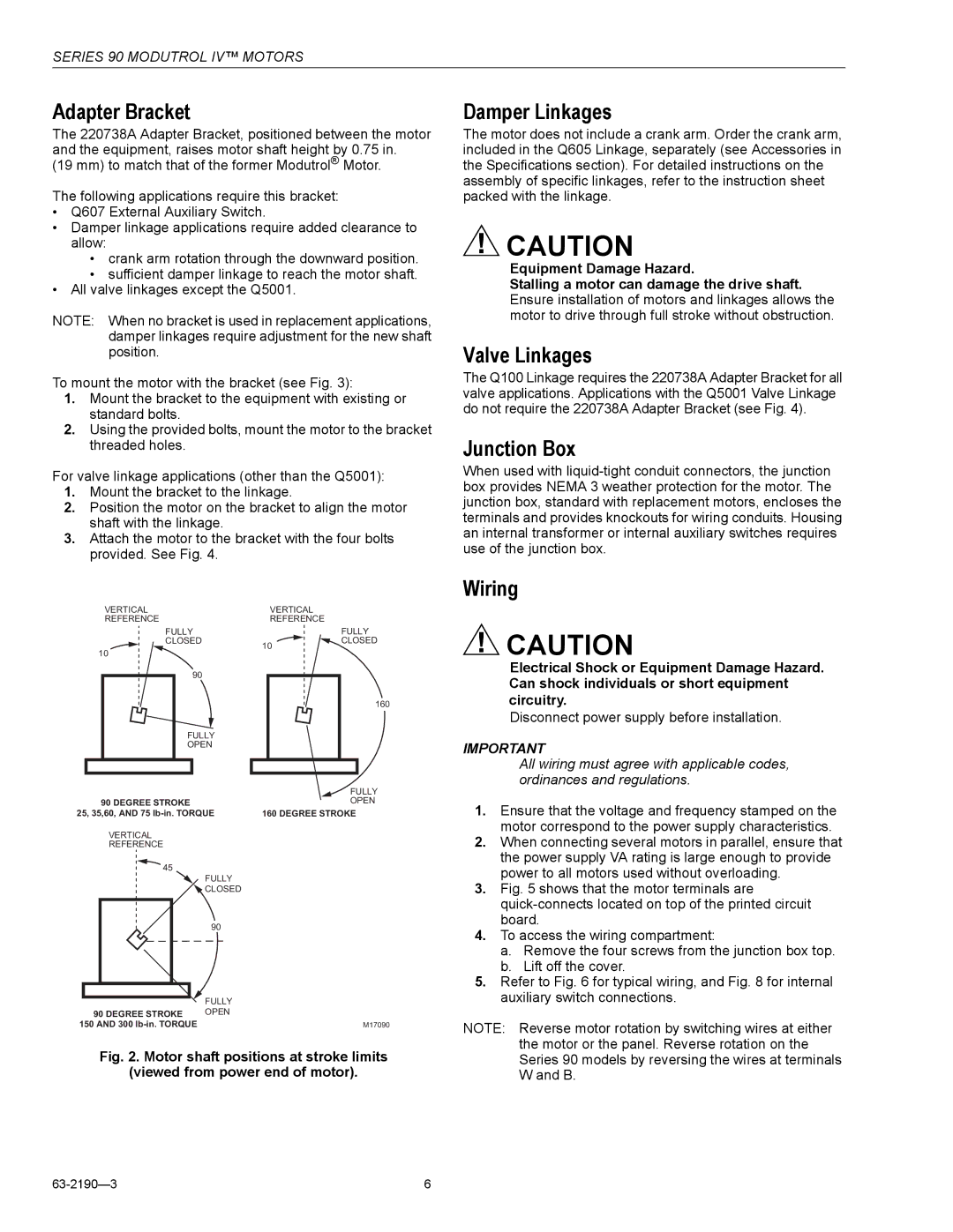 Honeywell Series 90 specifications Adapter Bracket, Damper Linkages, Valve Linkages, Junction Box, Wiring 