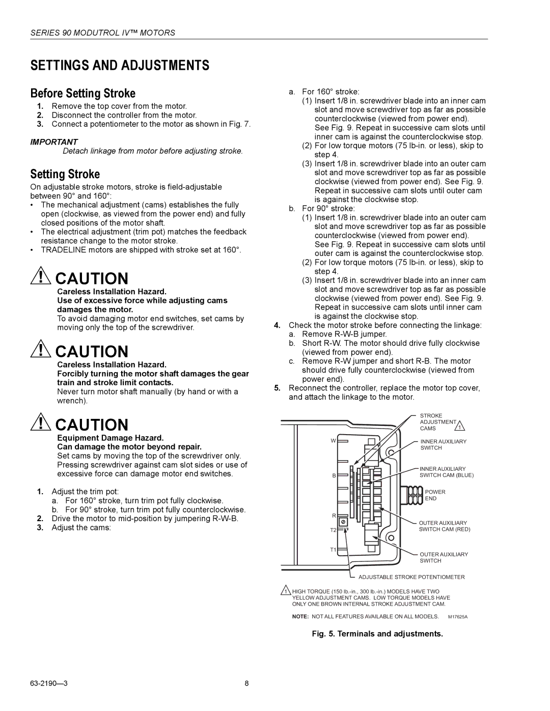 Honeywell Series 90 specifications Settings and Adjustments, Before Setting Stroke 