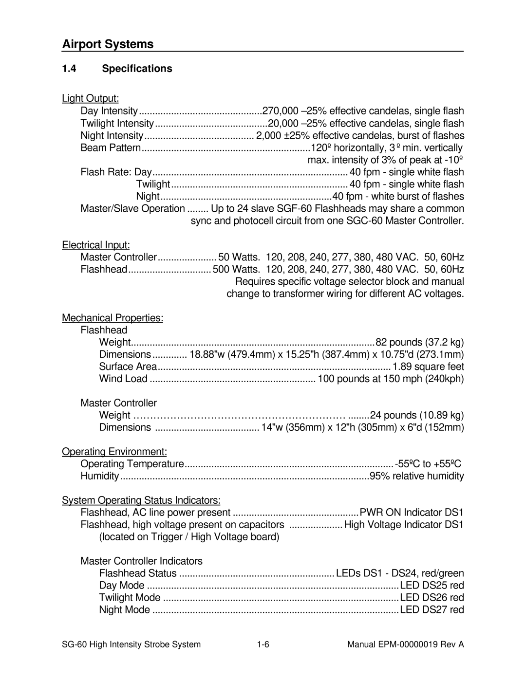 Honeywell SG-60 installation and operation guide Specifications 