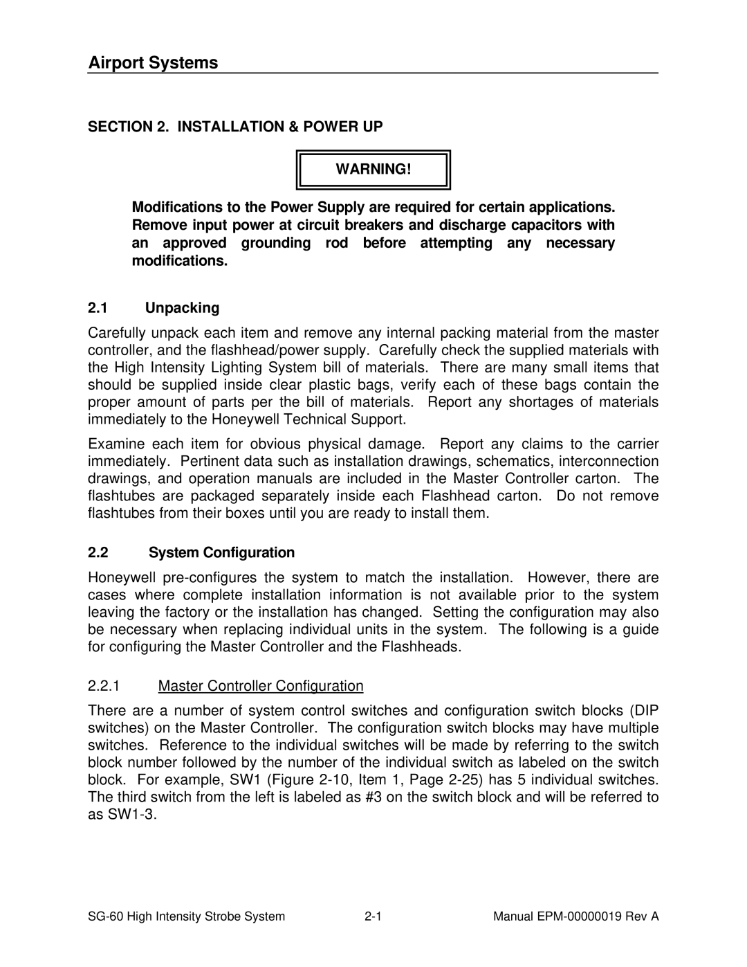 Honeywell SG-60 installation and operation guide System Configuration 